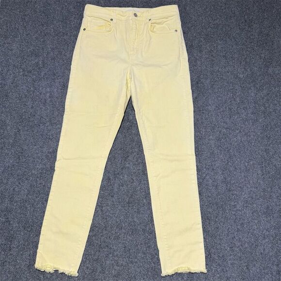LOFT Women's Yellow Cropped Skinny Jeans Size 6 Raw Hem Stretch - Picture 1 of 10